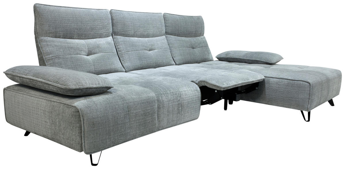 ECKSOFA Hellgrau Chenille  - Hellgrau/Schwarz, Design, Kunststoff/Textil (314/162cm) - Livetastic