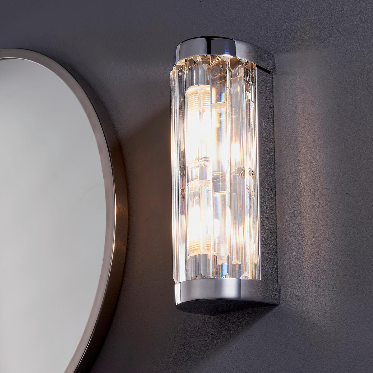 BADEZIMMER-WANDLEUCHTE Endon Shimmer 8,5/7,8/25,5 cm   - Klar/Messingfarben, KONVENTIONELL, Glas (8,5/7,8/25,5cm) - ENDON