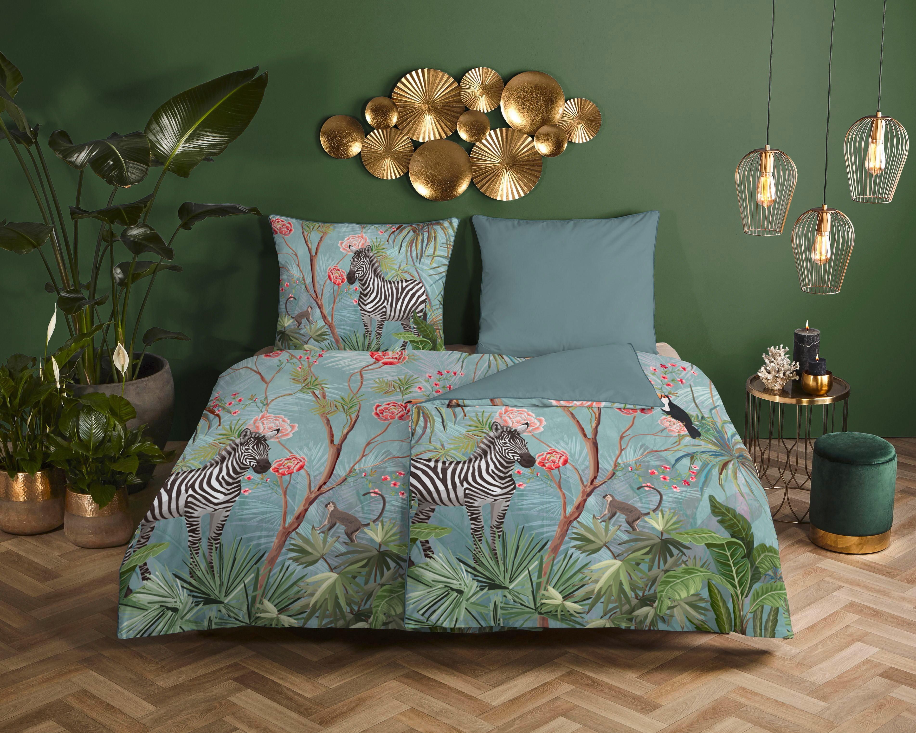 WENDEBETTWÄSCHE Yasmin Satin 155/220 cm  - Türkis/Blau, Natur, Textil (155/220cm)