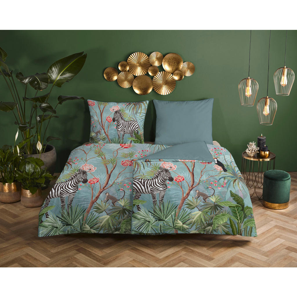 Thumbnail - Xxxl Wendebettwäsche Yasmin, Blau, Türkis, Textil, Blätter, 155x220 cm, atmungsaktiv, Schlaftextilien, Bettwäsche, Bettw...