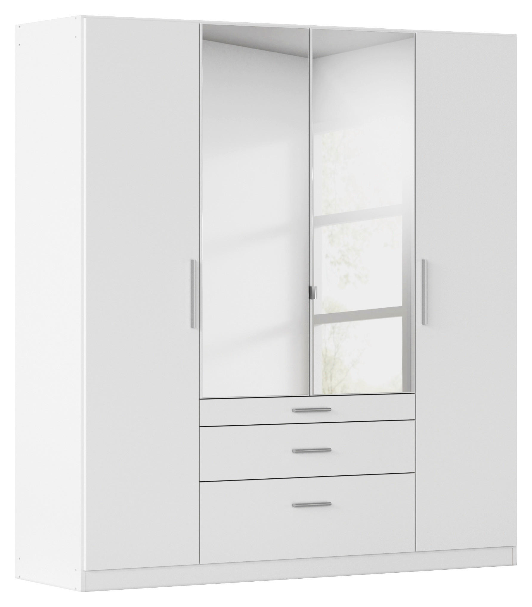 DREHTÜRENSCHRANK 181/197/54 cm,  in Weiß, 4-türig  - Alufarben/Weiß, KONVENTIONELL, Glas/Holzwerkstoff (181/197/54cm) - home24