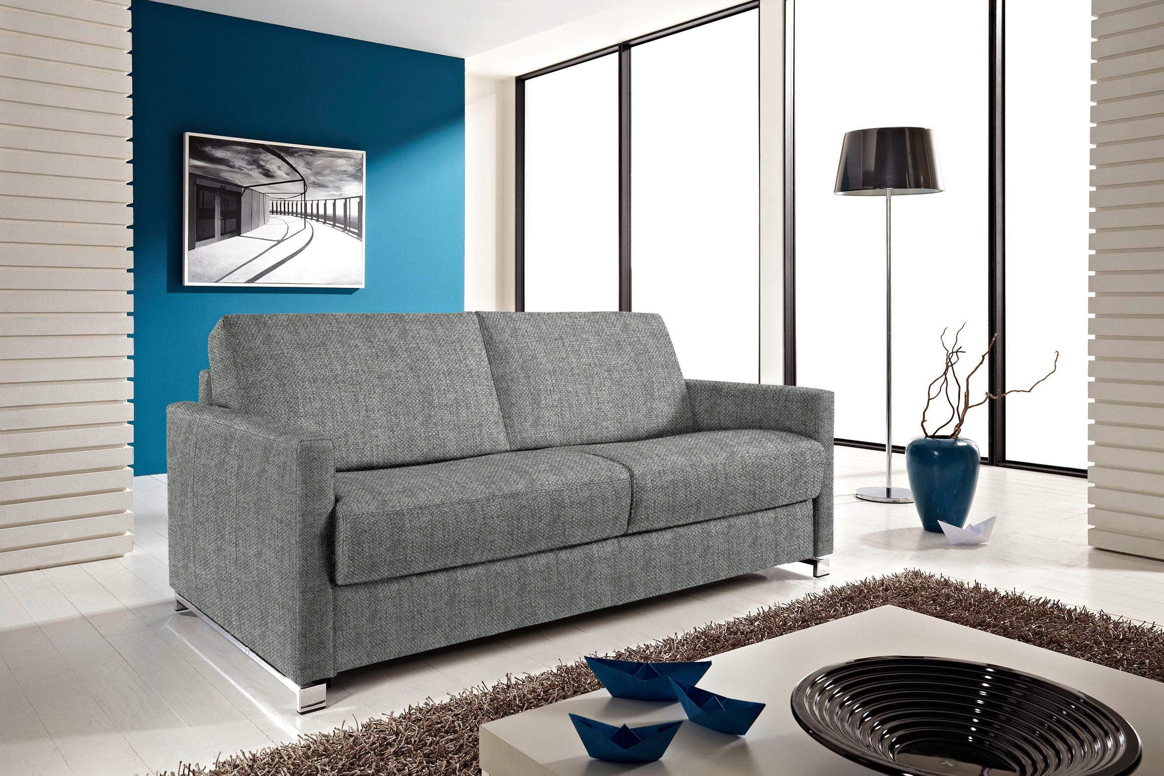 SCHLAFSOFA in Textil Grau  - Chromfarben/Grau, Design, Textil/Metall (185/84/100cm) - Bali