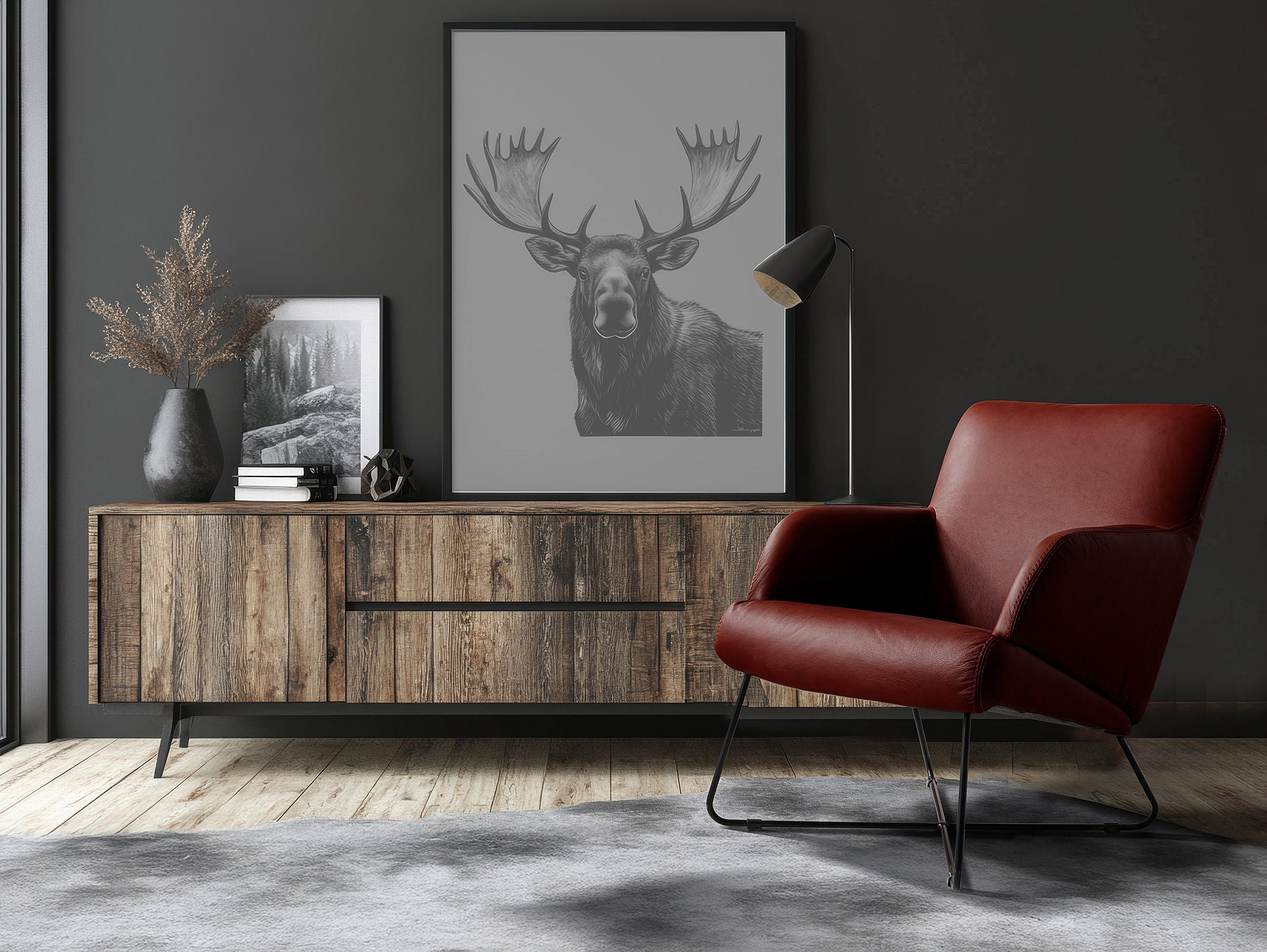 SESSEL in Echtleder Kirschrot  - Schwarz/Kirschrot, Design, Leder/Metall (67/87/74cm) - Livetastic