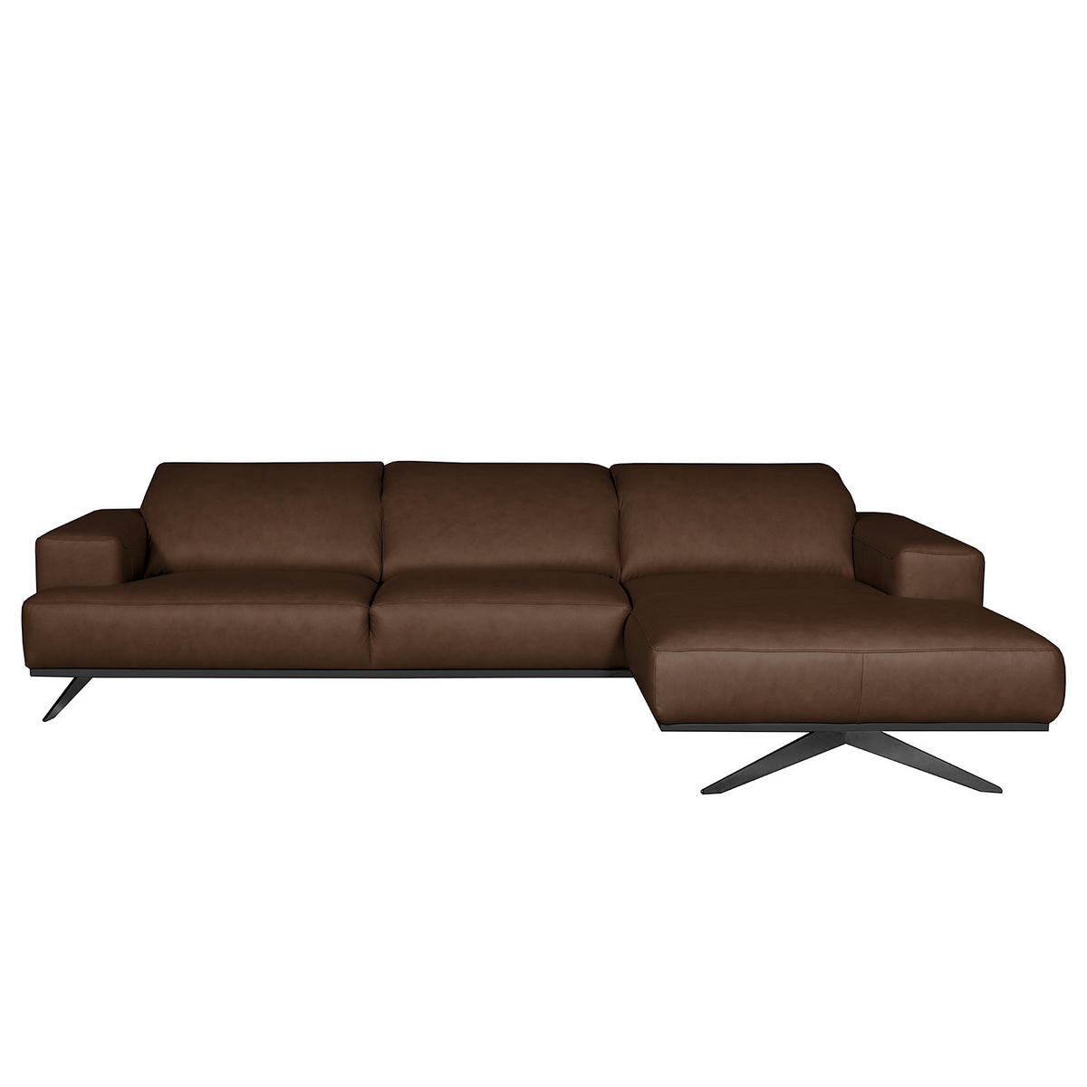 ECKSOFA  in Echtleder Dunkelbraun  295/187 cm  - Dunkelbraun/Schwarz, Design, Leder/Metall (295/187cm) - Livetastic