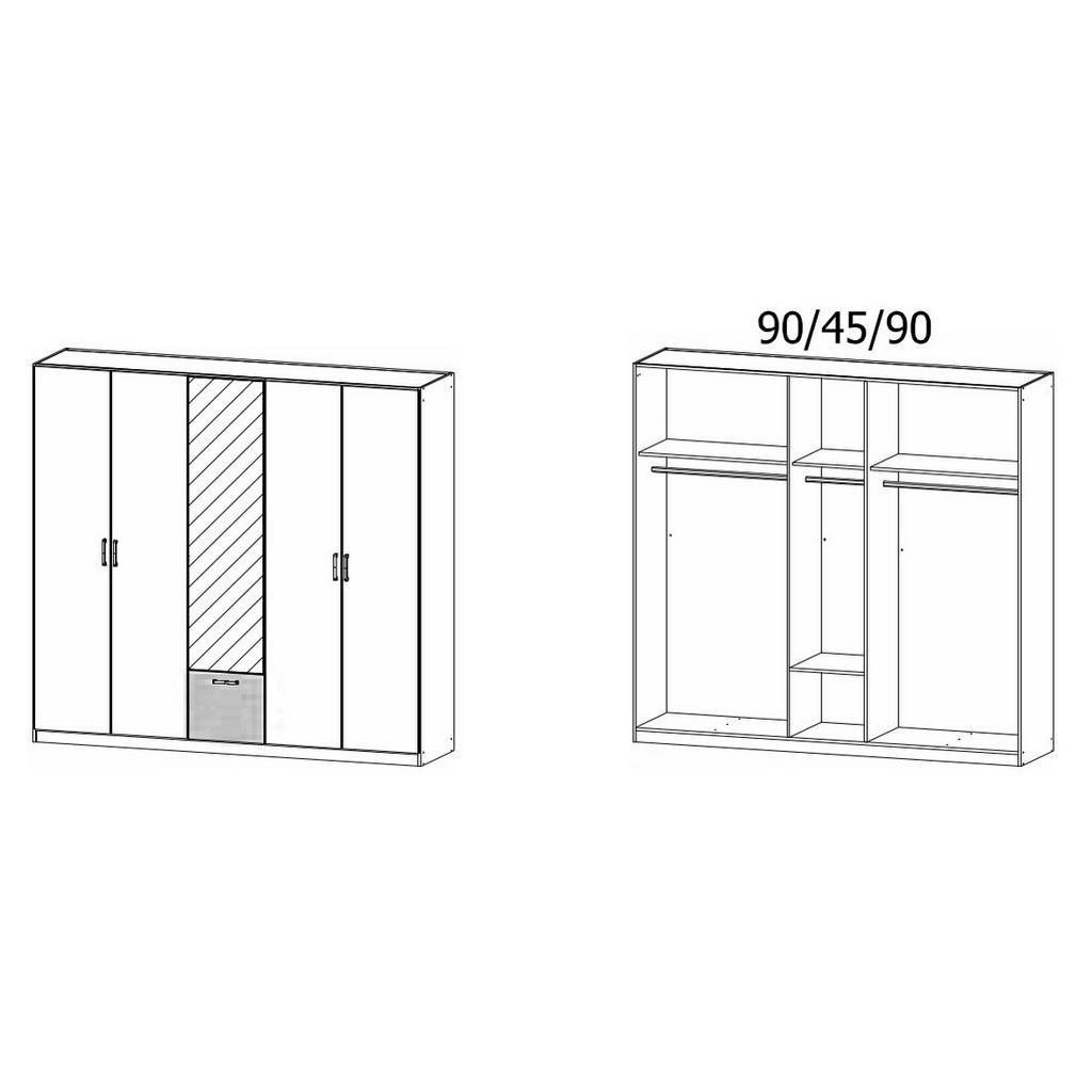 Thumbnail - Rauch Möbel Kleiderschrank, Weiß, Eiche Artisan, Metall, 4 Fächer, 1 Schublade(n) Schubladen, 226x210x54 cm, Blauer Enge...