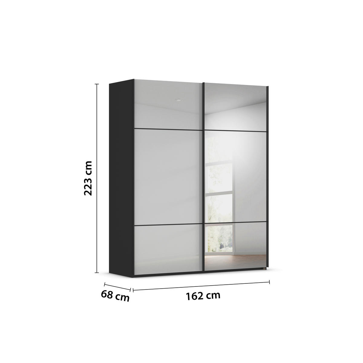 SCHWEBETÜRENSCHRANK in Grau, Schwarz  - Schwarz/Grau, Konventionell, Glas/Holzwerkstoff (162/223/68cm) - Novel