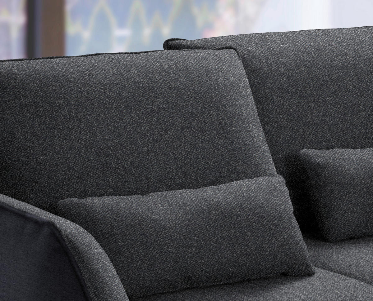 ECKSOFA in Flachgewebe Anthrazit  - Anthrazit/Schwarz, Design, Textil/Metall (310/250cm) - Moderano