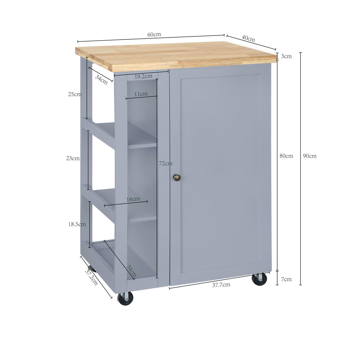 KÜCHENINSEL   in Grau, Naturfarben  - Messingfarben/Naturfarben, Basics, Glas/Holz (60/90/40cm) - MID.YOU