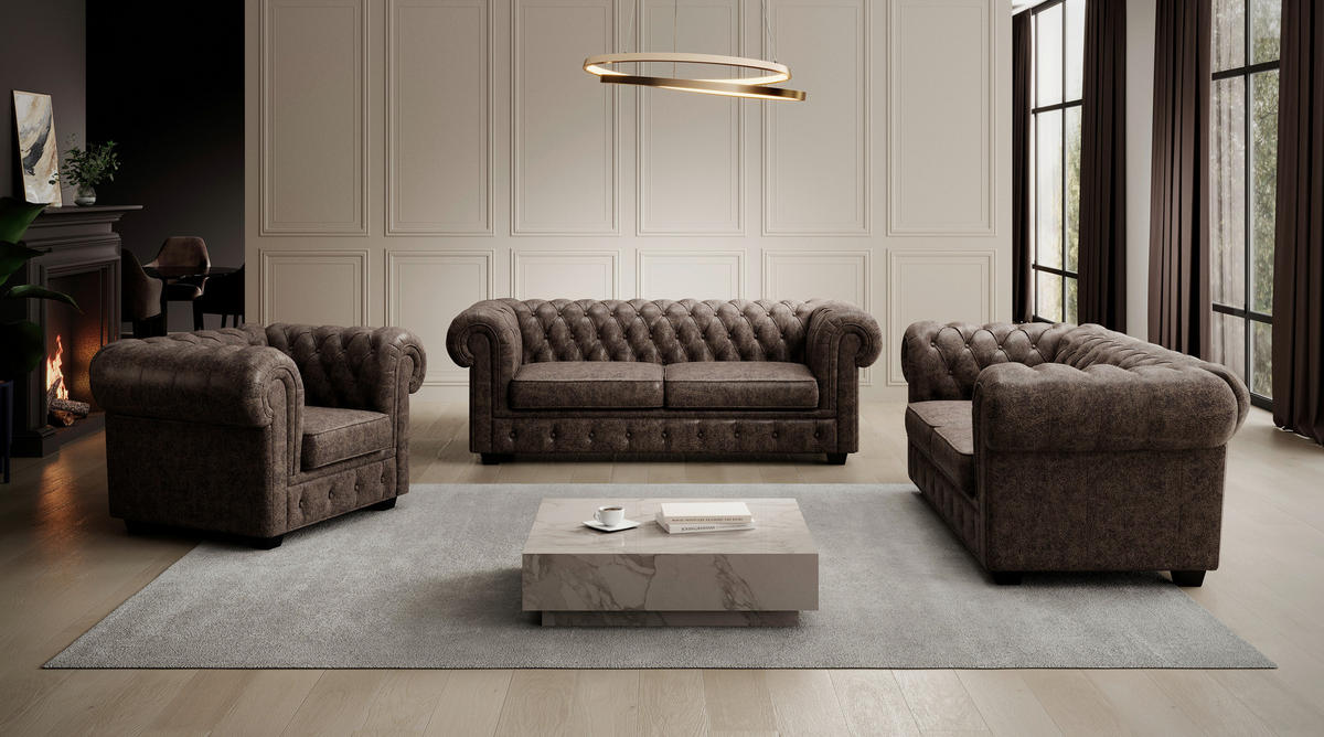 KŘESLO CHESTERFIELD, kůže, tmavě hnědá - tmavě hnědá/barvy wenge, Lifestyle, dřevo/kůže (115/76,5/96cm) - Landscape