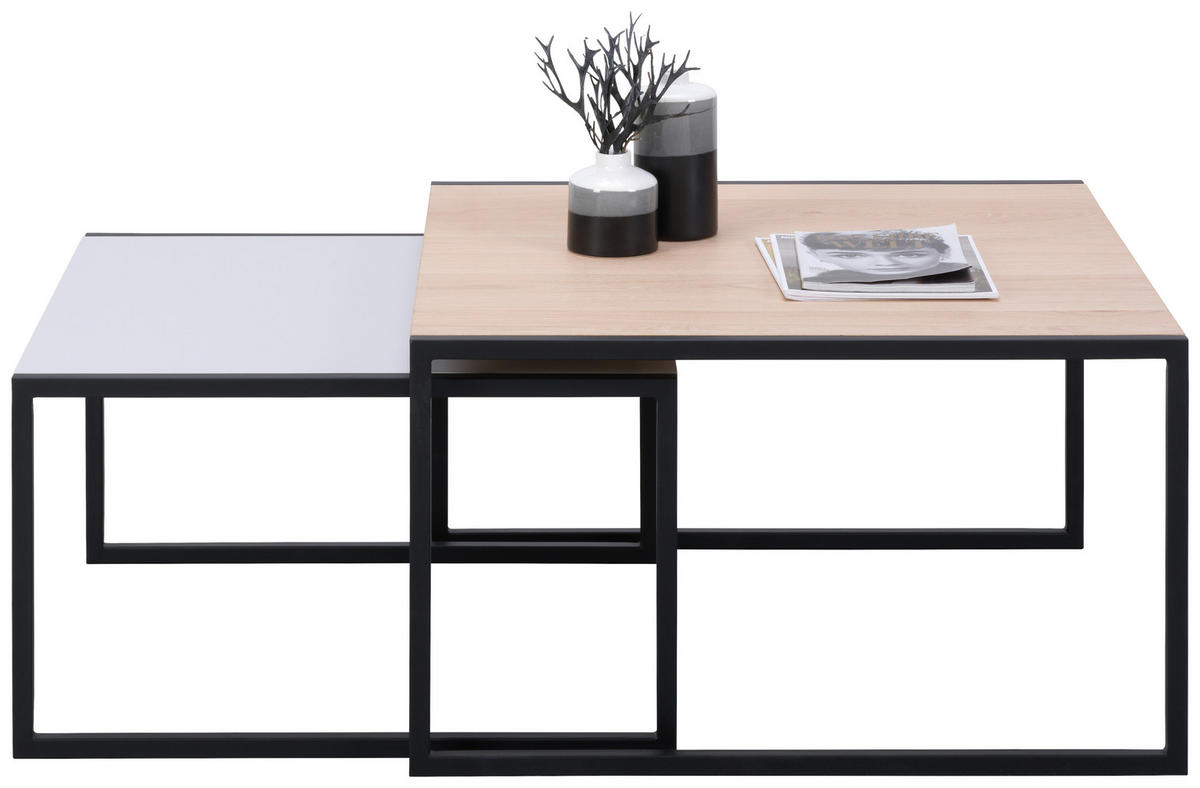 DOHÁNYZÓASZTAL SZETT fa, fém   - világosszürke/tölgyfa színű, Design, fa/fém (75/75/42cm) - Dieter Knoll