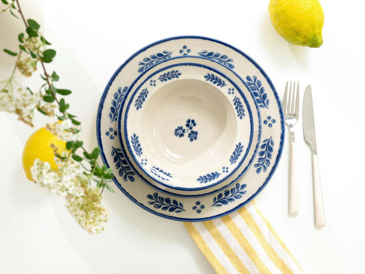 TAFELSERVICE Blau, Weiß Rondo Cottage 12-teilig 4 Personen  - Blau/Weiß, Basics, Keramik - Creatable