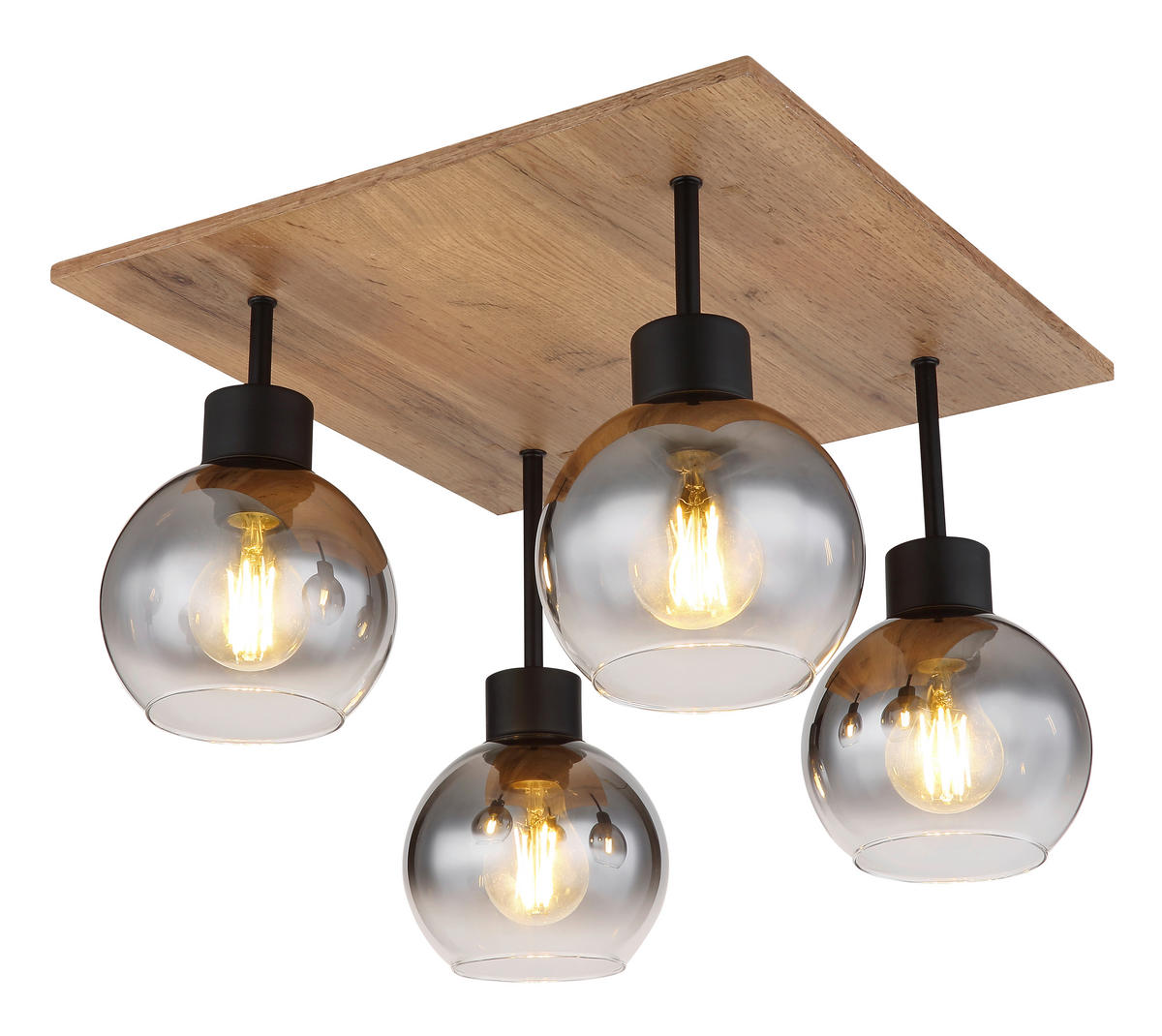 DECKENLEUCHTE    40/40/33,5 cm  - Schwarz/Braun, Natur, Glas/Holzwerkstoff (40/40/33,5cm) - Globo