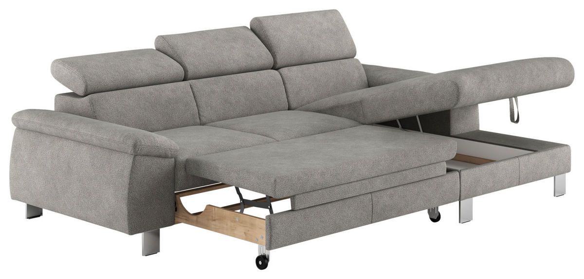 ECKSOFA in Flachgewebe Grau  - Chromfarben/Grau, Design, Textil/Metall (244/166cm) - Livetastic