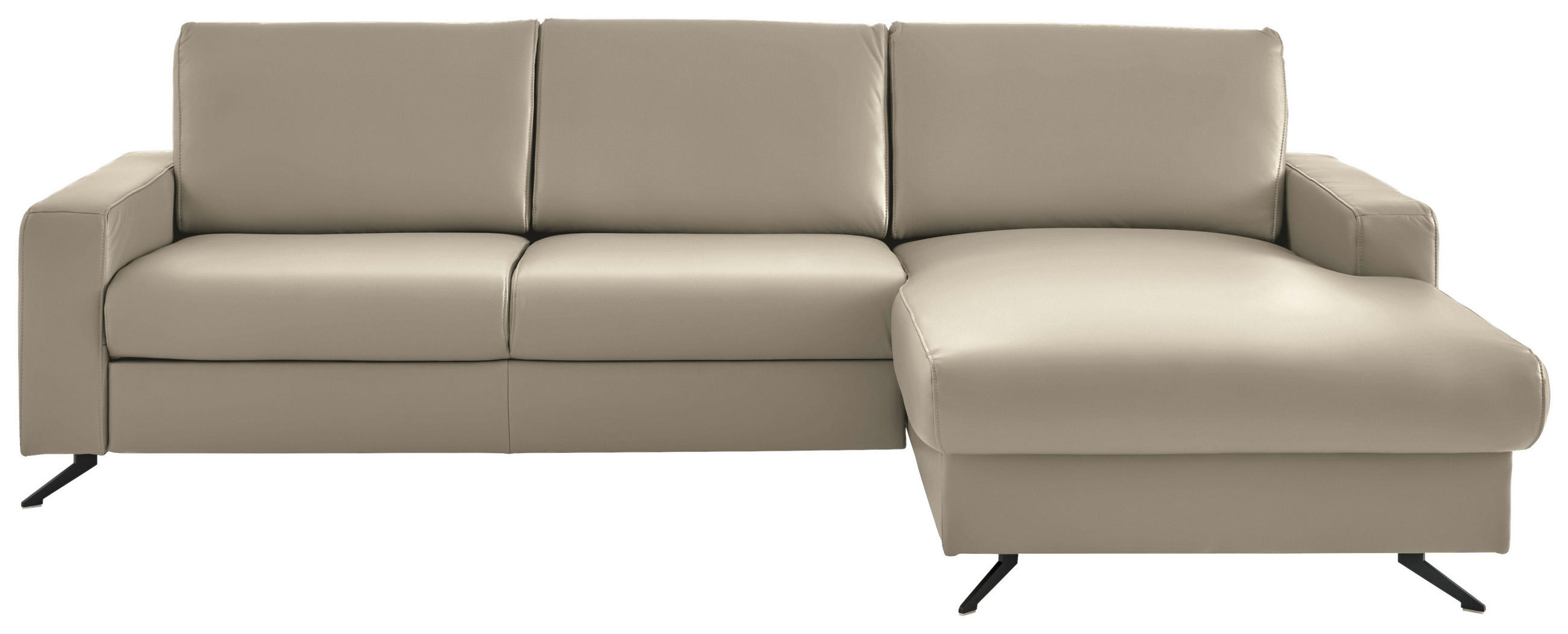 ECKSOFA in Echtleder Ecru  - Ecru/Schwarz, Design, Leder/Metall (267/165cm) - Lomoco