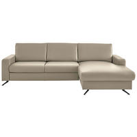 ECKSOFA in Echtleder Ecru  - Ecru/Schwarz, Design, Leder/Metall (267/165cm) - Lomoco