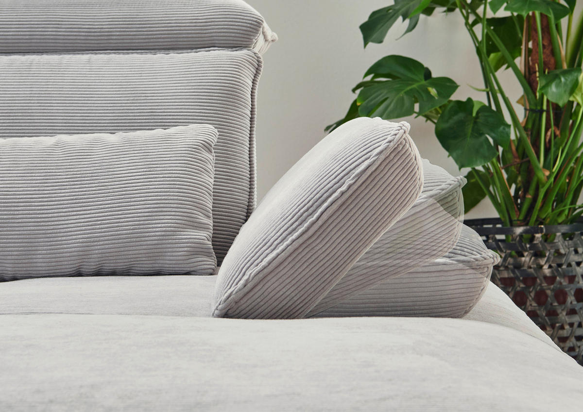 ECKSOFA in Cord Silberfarben  202/301 cm  - Silberfarben/Schwarz, Design, Textil/Metall (202/301cm) - Moderano