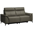 3-SITZER-SOFA  in Echtleder Grau   - Schwarz/Grau, Design, Leder/Metall (207/107/98cm) - Belluti