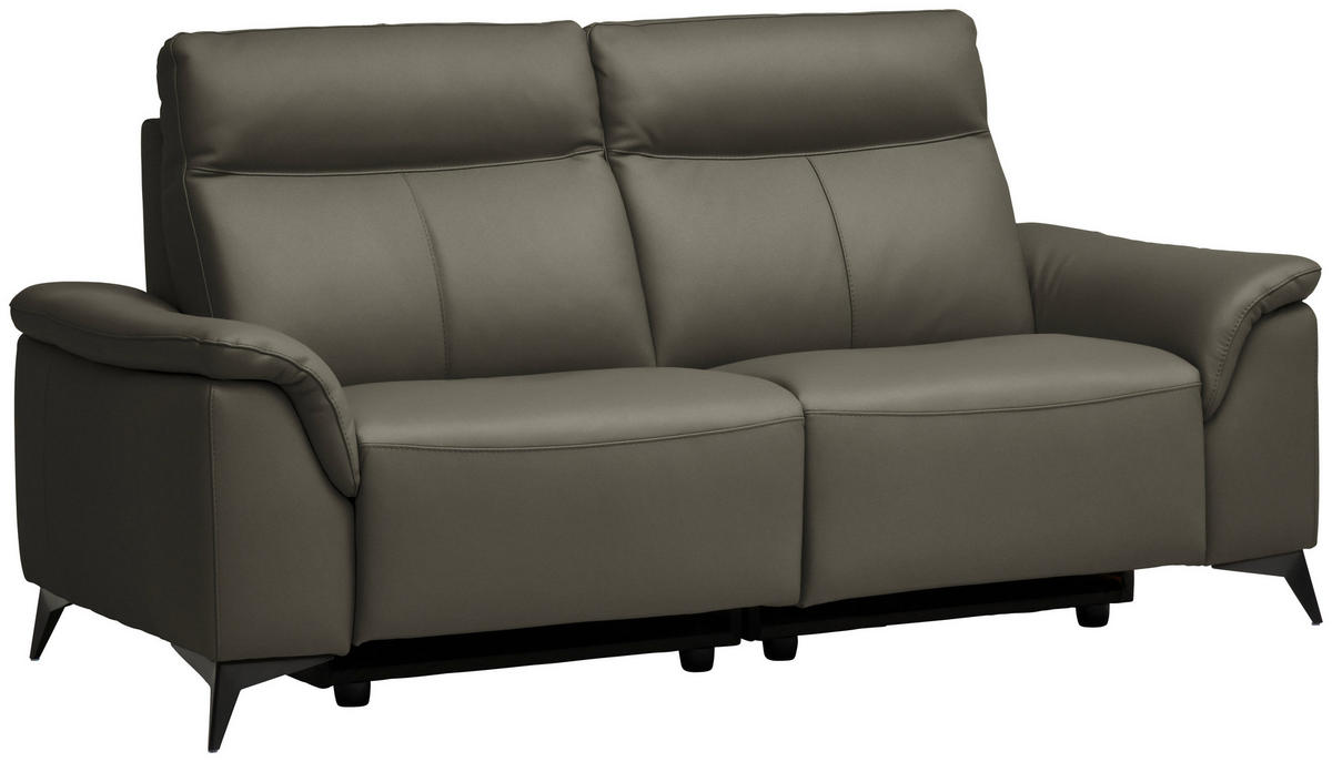 3-SITZER-SOFA Echtleder Grau  - Schwarz/Grau, Design, Leder/Metall (207/107/98cm) - Belluti