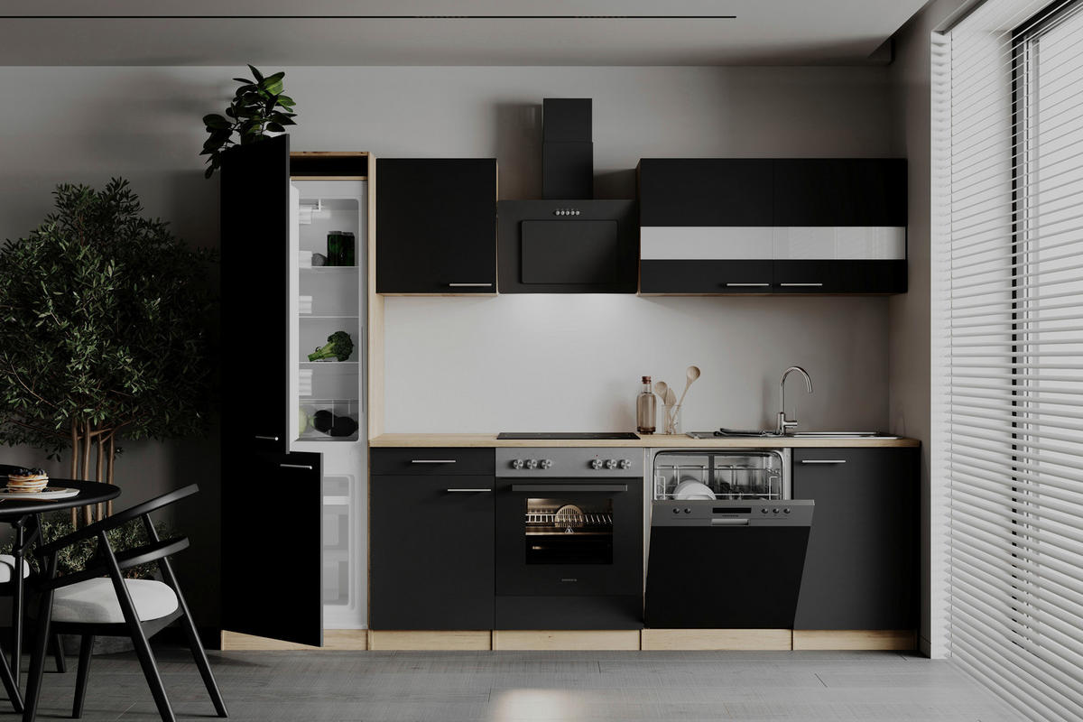 MODULKÖK 280 cm   i svart  - stålfärgad/svart, Basics, metall/trämaterial (280cm) - Respekta