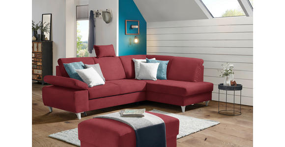 ECKSOFA in Flachgewebe Rot  - Silberfarben/Rot, KONVENTIONELL, Holz/Textil (255/186cm) - Cantus