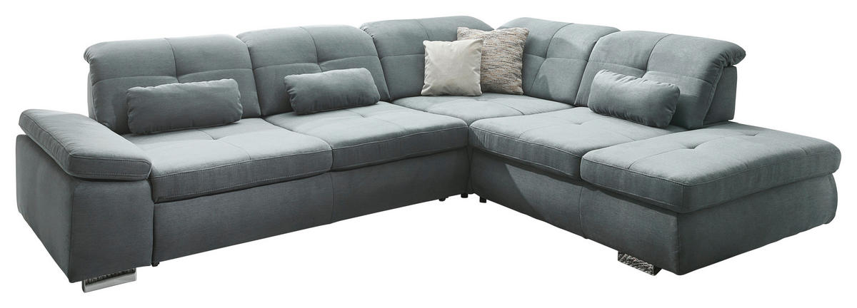ECKSOFA in Mikrofaser Hellgrau  - Chromfarben/Hellgrau, Design, Textil/Metall (312/260cm) - Beldomo Style