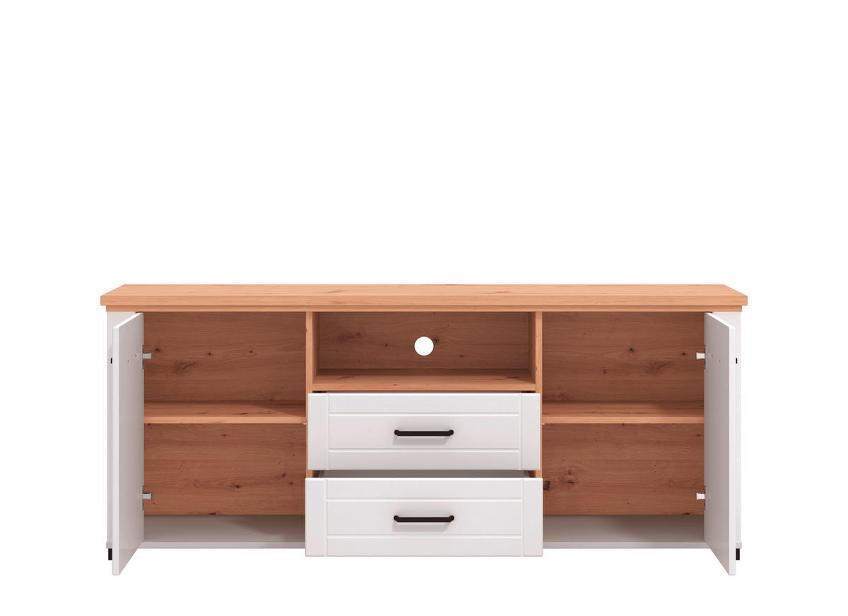 KOMODA POD TELEVIZI, bílá, dub artisan, 161/41/67 cm - bílá/černá, Basics, kompozitní dřevo/plast (161/41/67cm) - Landscape