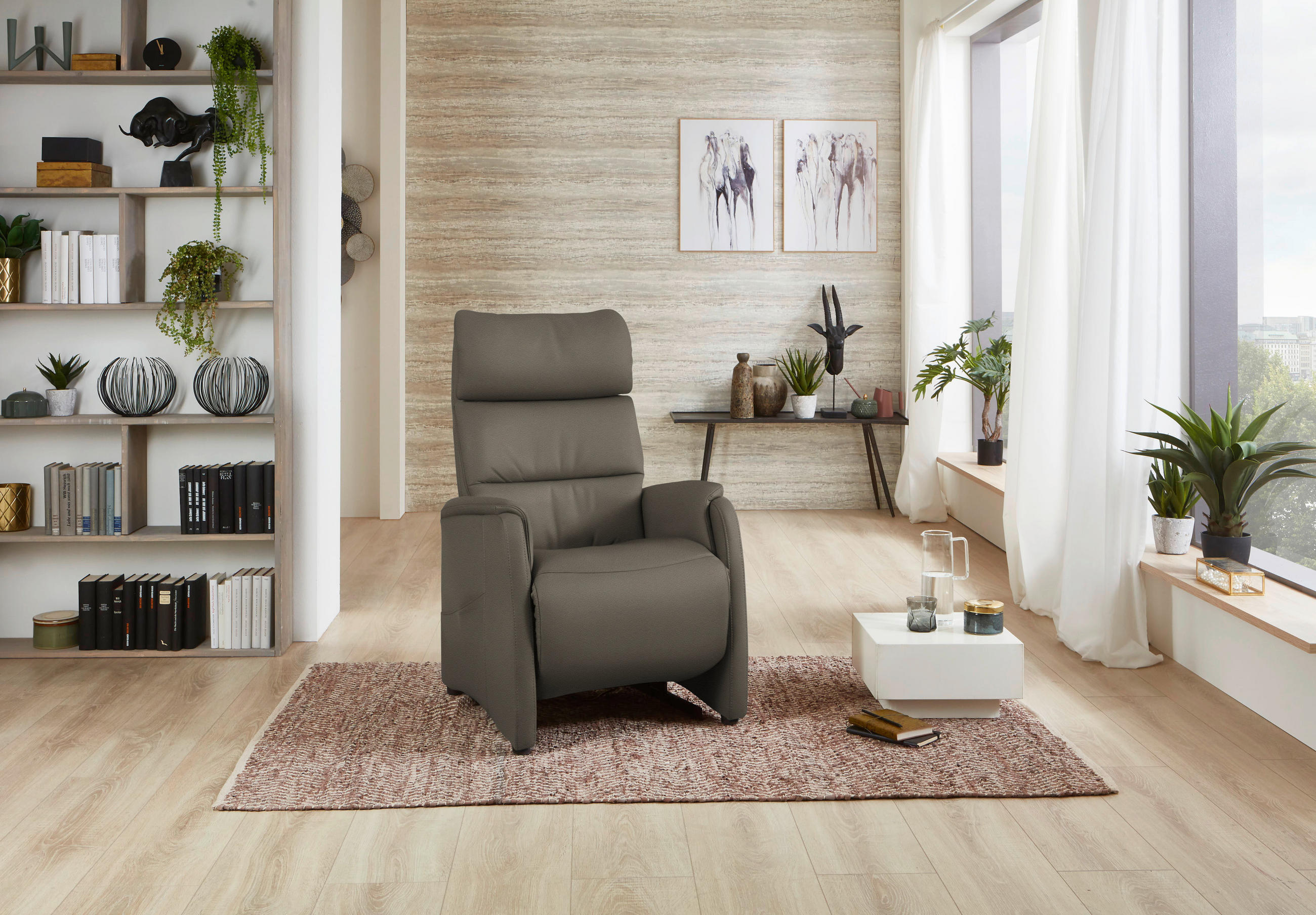 FERNSEHSESSEL in Graubraun  - Graubraun/Schwarz, Konventionell, Leder/Kunststoff (69/109/83cm) - Cantus