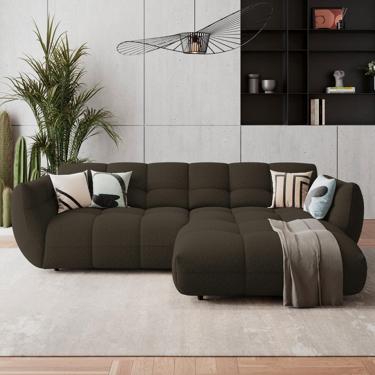 ECKSOFA Dunkelbraun Chenille  - Dunkelbraun/Schwarz, Trend, Kunststoff/Textil (280/178cm) - MID.YOU