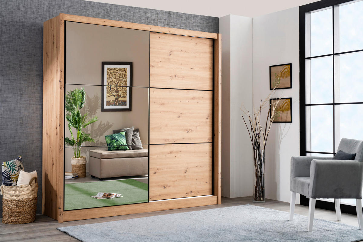 SCHIEBETÜRENSCHRANK 213/215,5/60 cm 2-türig Eiche Artisan  - Schwarz/Eiche Artisan, Basics, Glas/Holzwerkstoff (213/215,5/60cm) - Xora