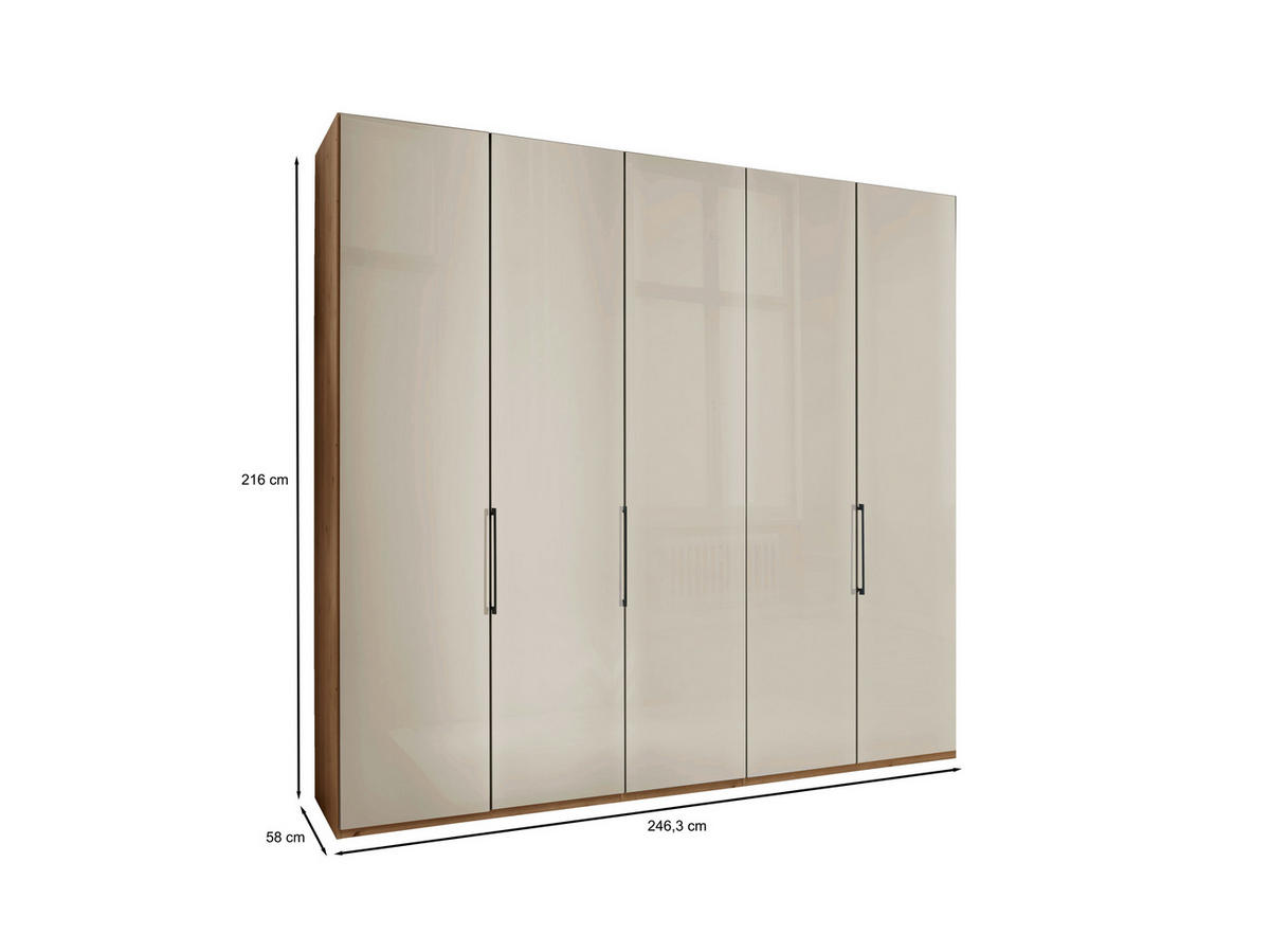 FALTTÜRENSCHRANK in Champagner, Eiche Bianco  - Schieferfarben/Eiche Bianco, Konventionell, Glas/Holzwerkstoff (250/216/58cm) - Dieter Knoll