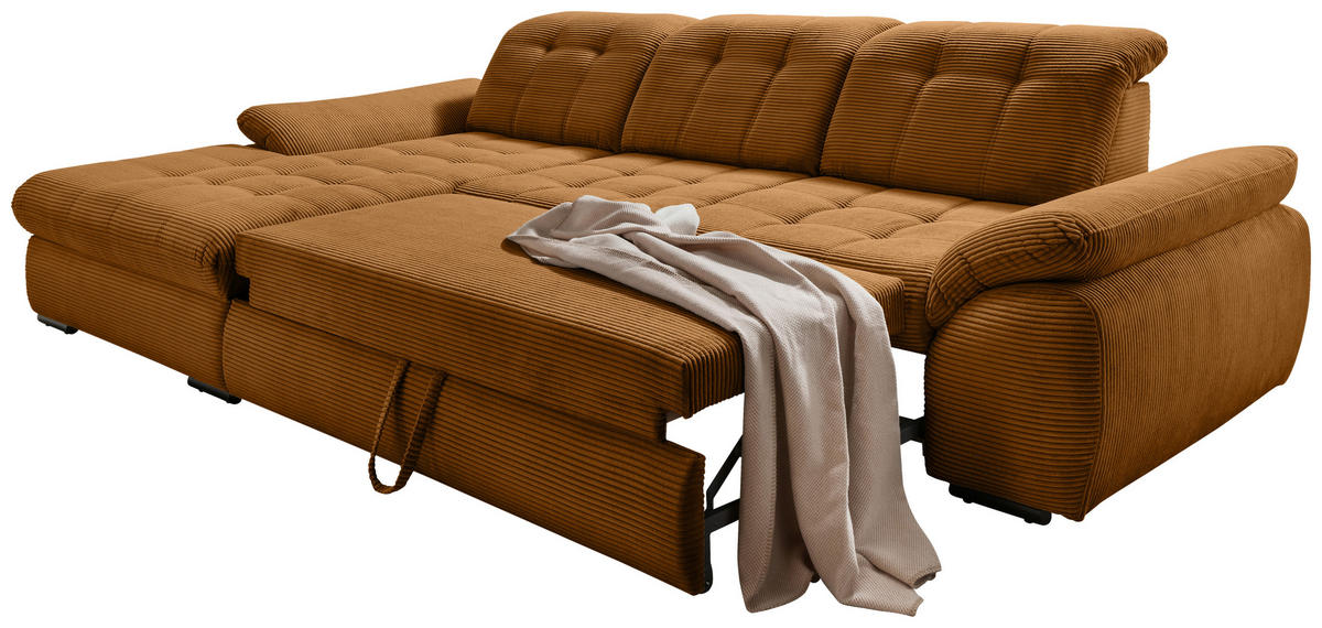ECKSOFA in Cord Goldfarben  - Goldfarben/Schwarz, Modern, Textil/Metall (184/314cm) - Livetastic