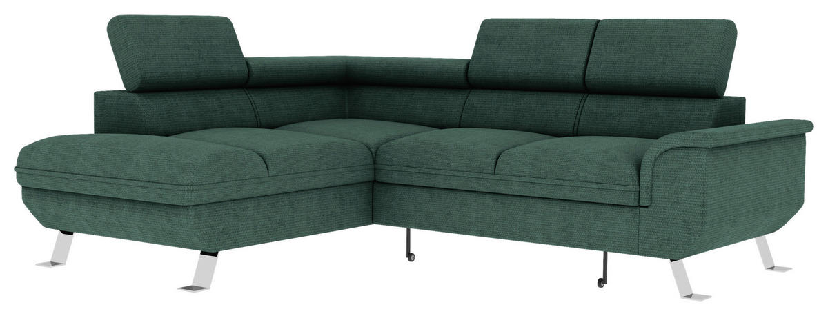 ECKSOFA Dunkelgrün Struktur  - Dunkelgrün/Silberfarben, KONVENTIONELL, Textil/Metall (207/268cm) - Carryhome