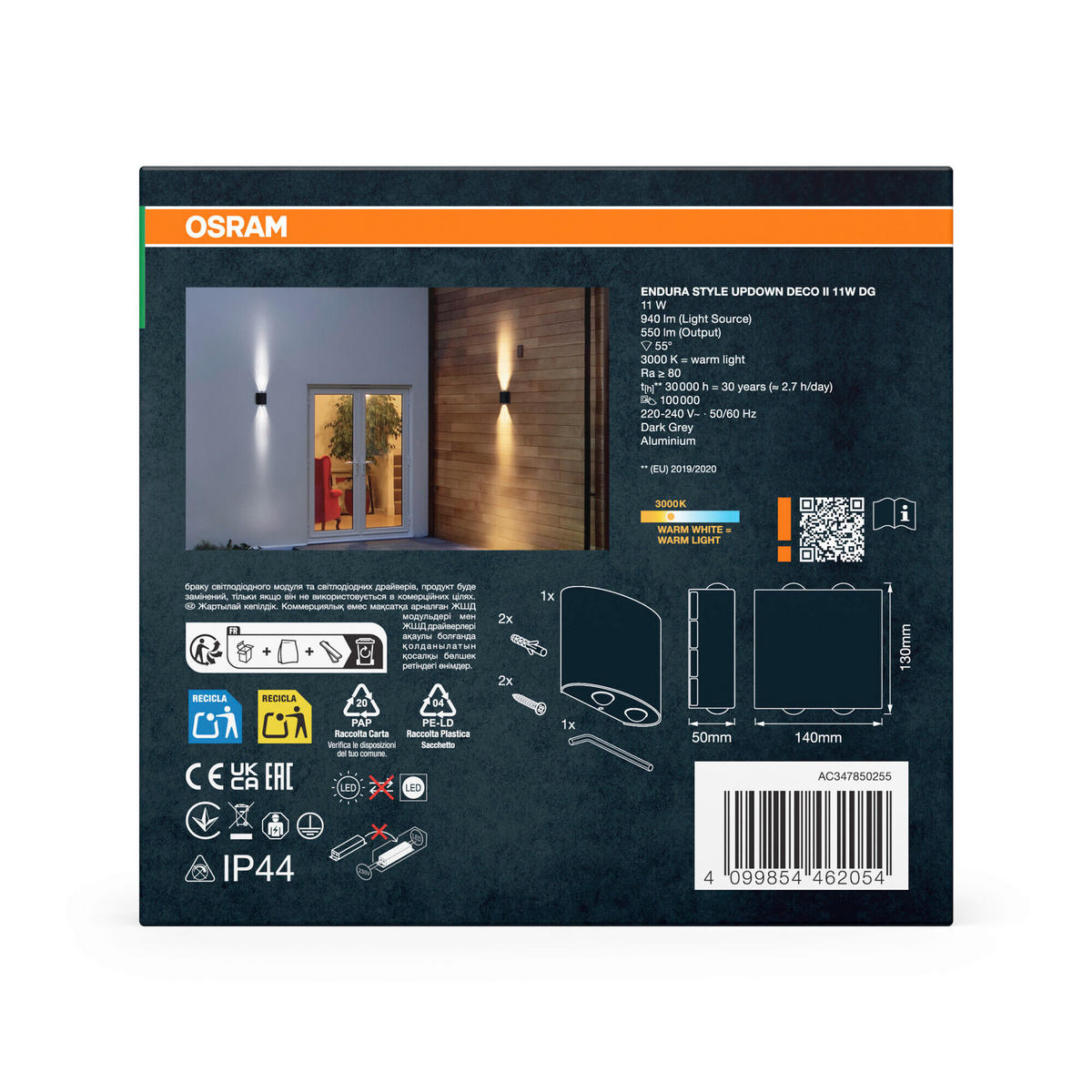 LED-AUßENLEUCHTE 5/14/13 cm   - Dunkelgrau, Basics, Kunststoff/Metall (5/14/13cm) - Osram