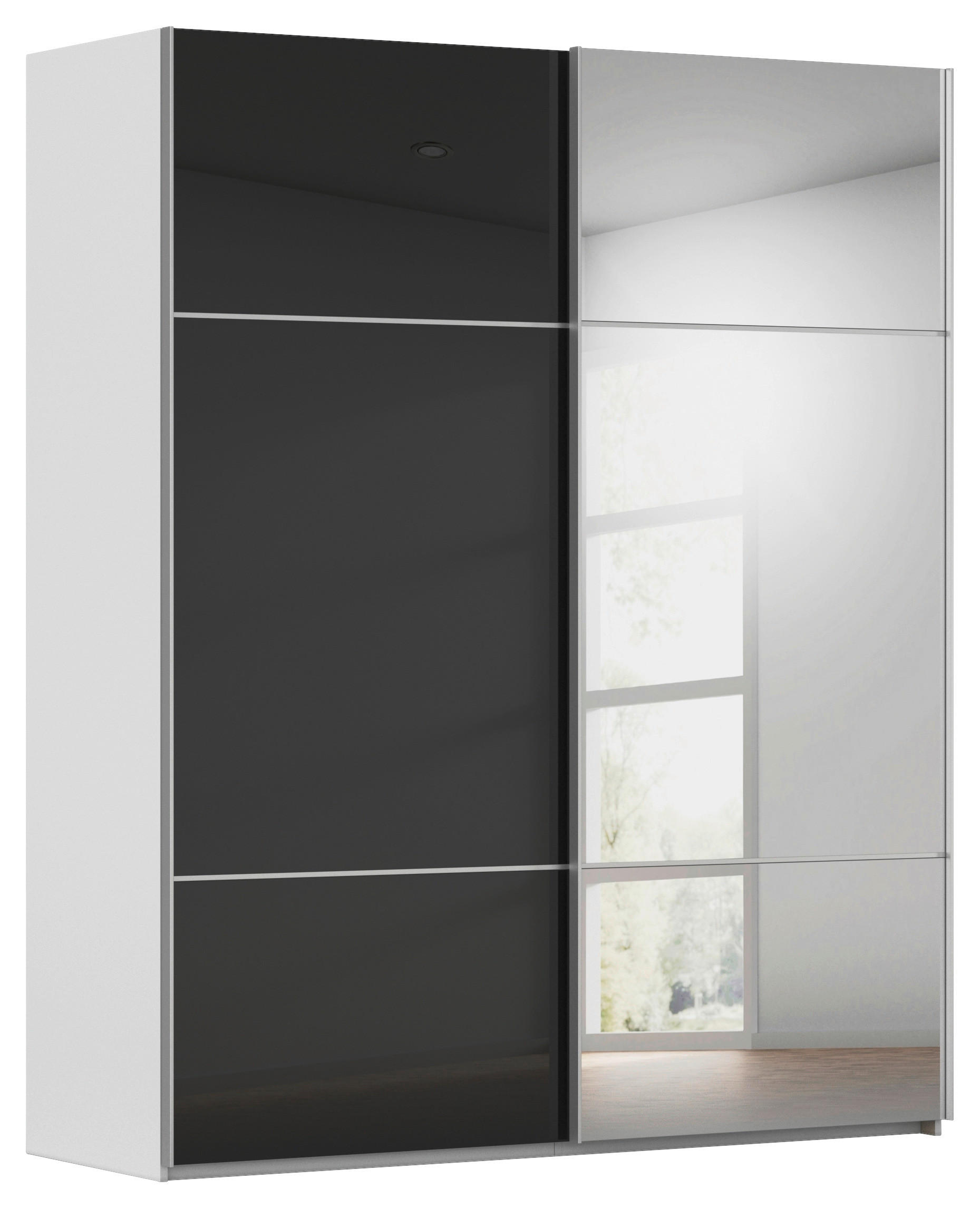 SCHWEBETÜRENSCHRANK in Grau, Schwarz  - Alufarben/Schwarz, Konventionell, Glas/Holzwerkstoff (181/223/68cm) - Novel