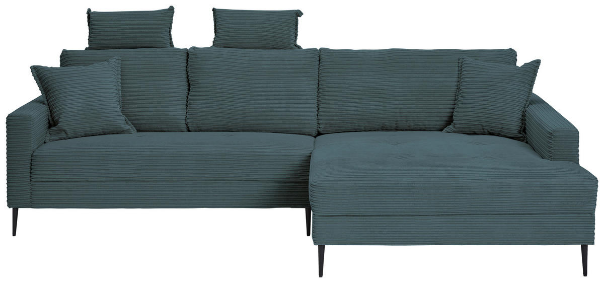 ECKSOFA in Cord Blau  276/173 cm  - Blau/Schwarz, KONVENTIONELL, Textil/Metall (276/173cm) - Carryhome