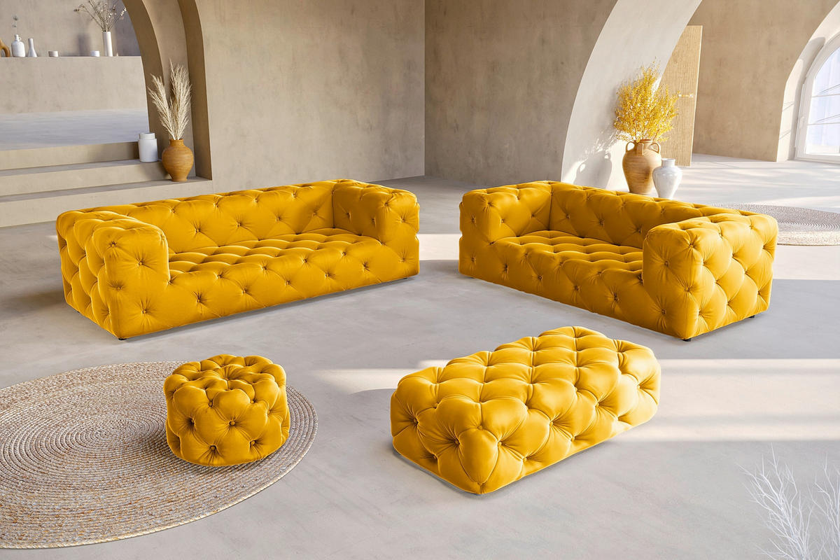 HOCKER in Textil Senfgelb  - Senfgelb/Schwarz, Design, Kunststoff/Textil (60/39/60cm) - P & B