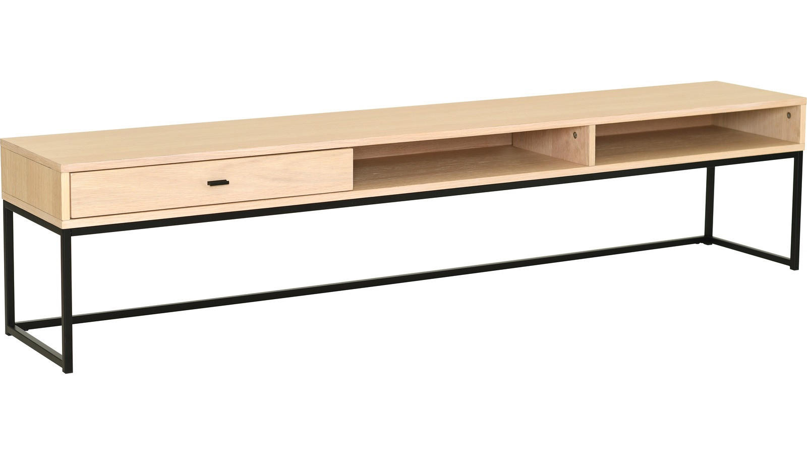 TV-BÄNK i delar i massivt trä, faner ek ekfärgad, vit, svart  - vit/svart, Design, metall/trä (180/40/35cm) - Best Price