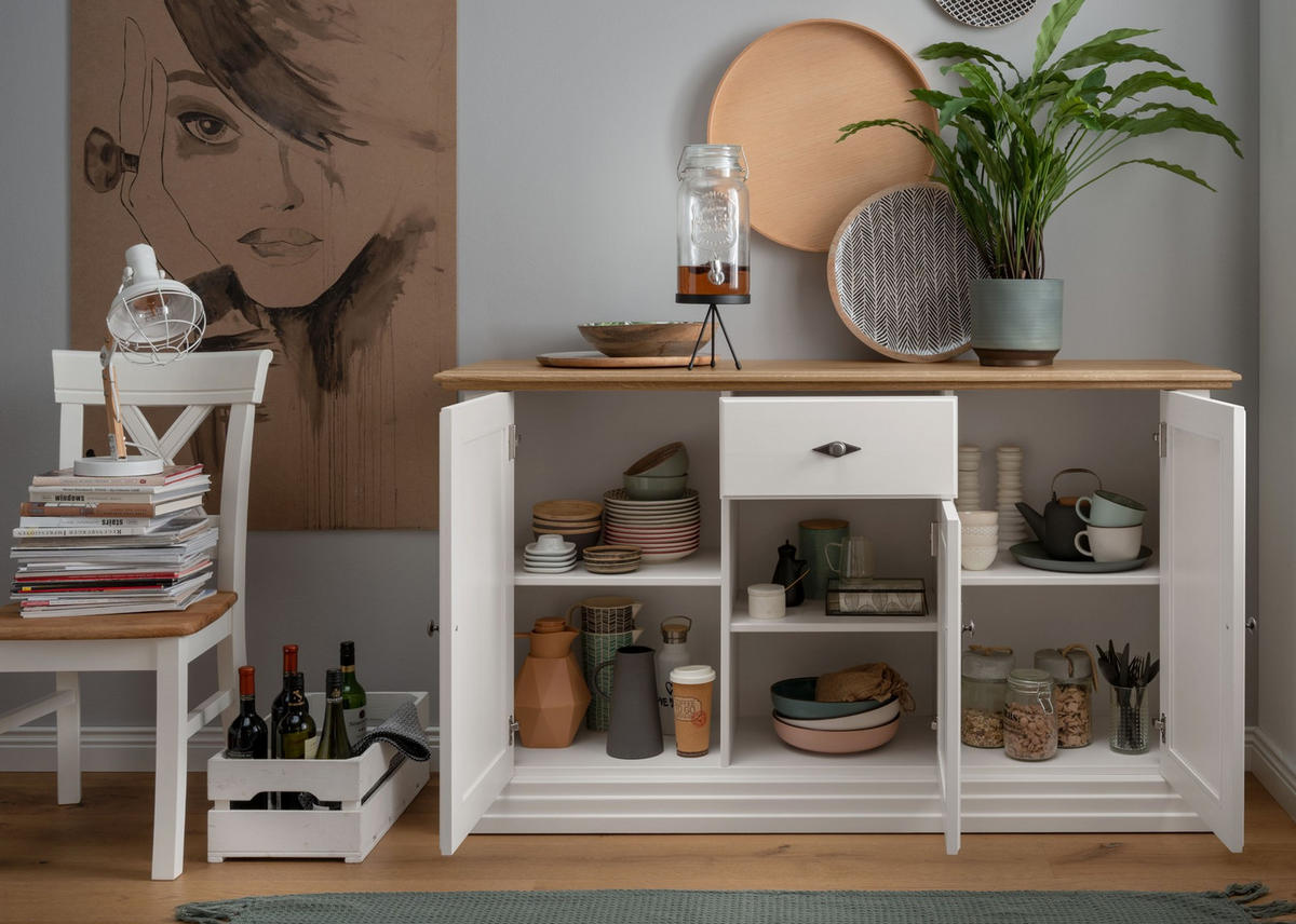 SIDEBOARD  in 157/91/45 cm  - Weiß, Design, Holz (157/91/45cm)