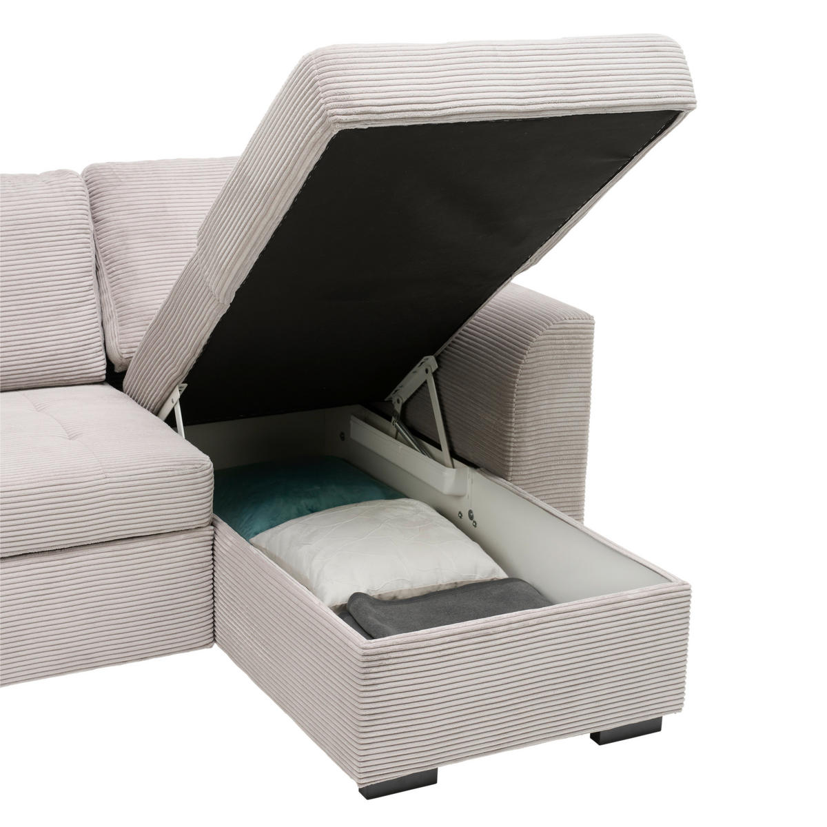 ECKSOFA in Cord, Velours Hellgrau  - Hellgrau/Schwarz, Design, Kunststoff/Textil (243/155cm) - Xora