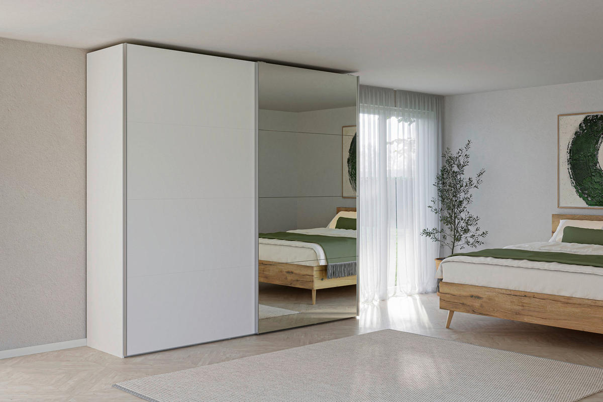 SCHWEBETÜRENSCHRANK 253/236/65 cm 2-türig Weiß  - Silberfarben/Weiß, Design, Glas/Holzwerkstoff (253/236/65cm) - Jutzler