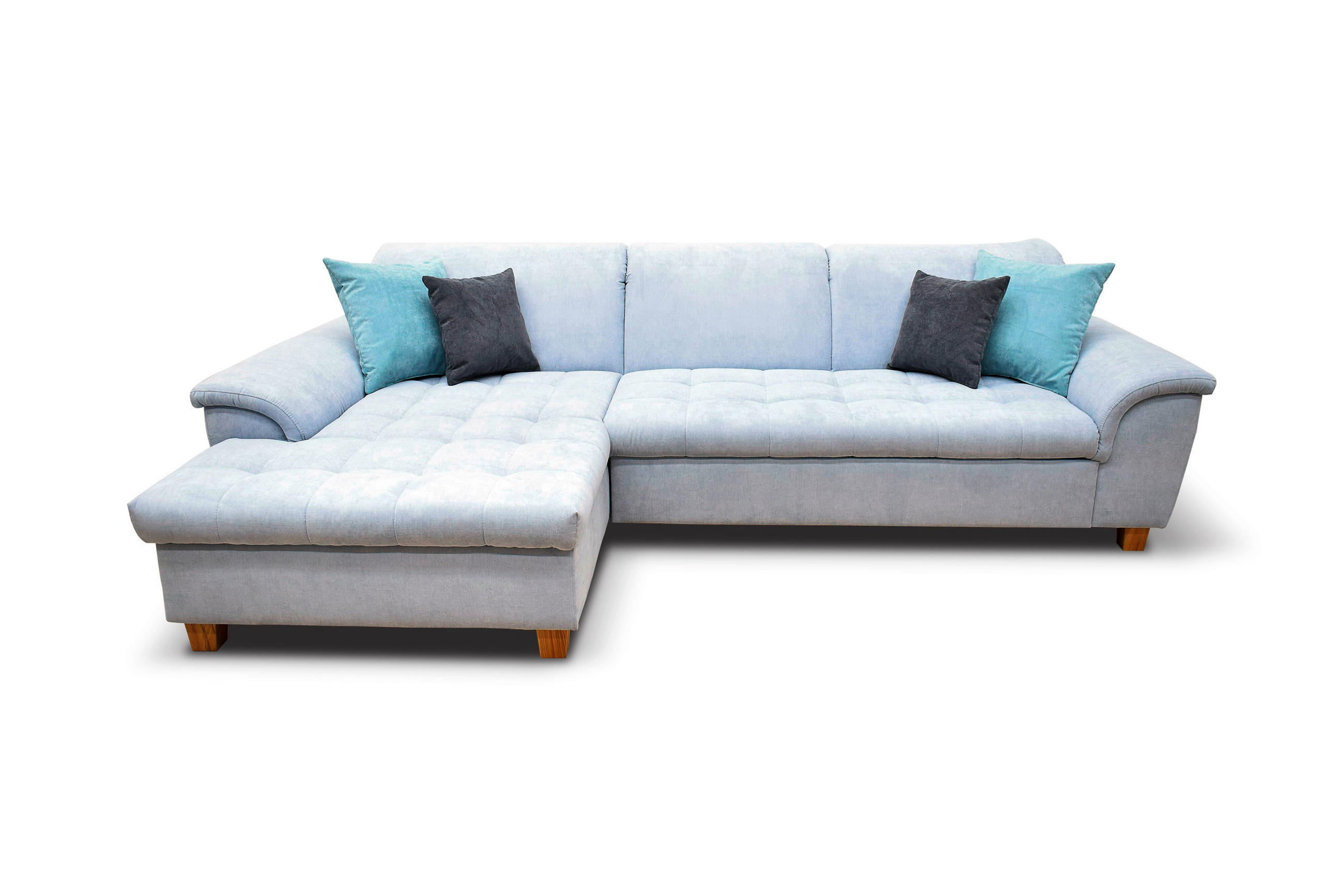 ECKSOFA Pastellblau Mikrofaser  - Pastellblau/Eichefarben, KONVENTIONELL, Holz/Textil (162/279cm) - MID.YOU