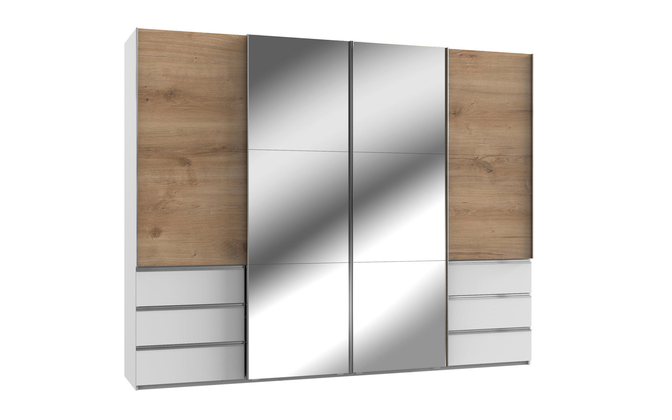 SCHWEBETÜRENSCHRANK 300/236/65 cm 4-türig Weiß, Plankeneiche  - Chromfarben/Plankeneiche, MODERN, Holzwerkstoff/Metall (300/236/65cm) - MID.YOU