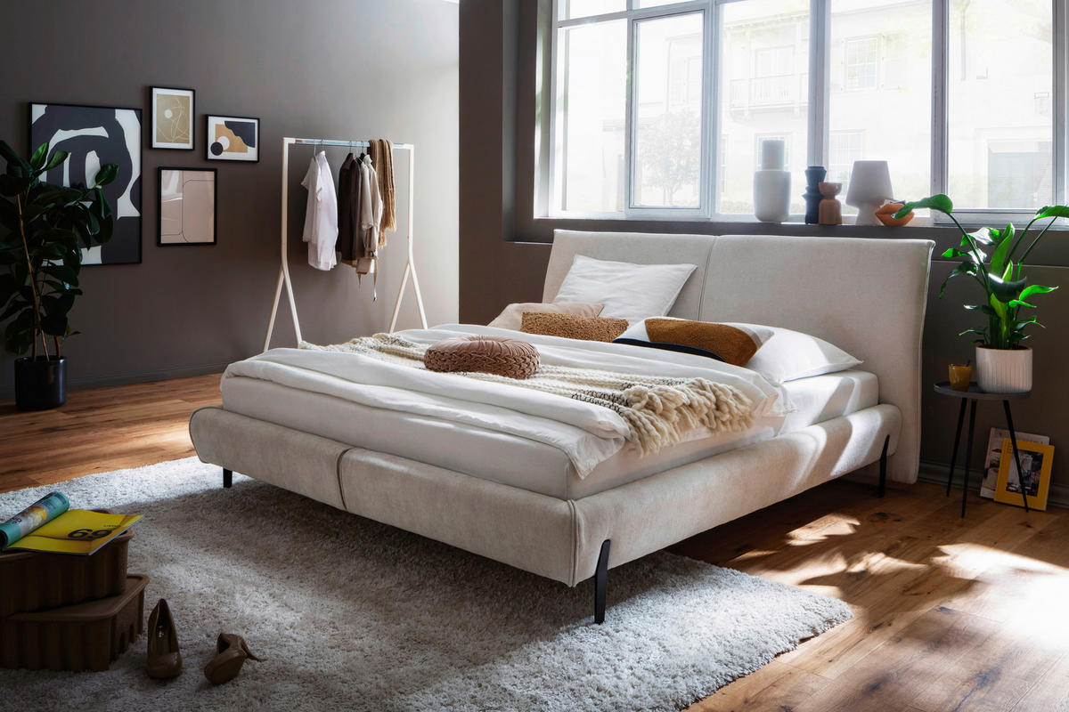 POLSTERBETT Creme 180/200 cm  - Creme/Schwarz, MODERN, Holzwerkstoff/Textil (180/200cm) - MID.YOU