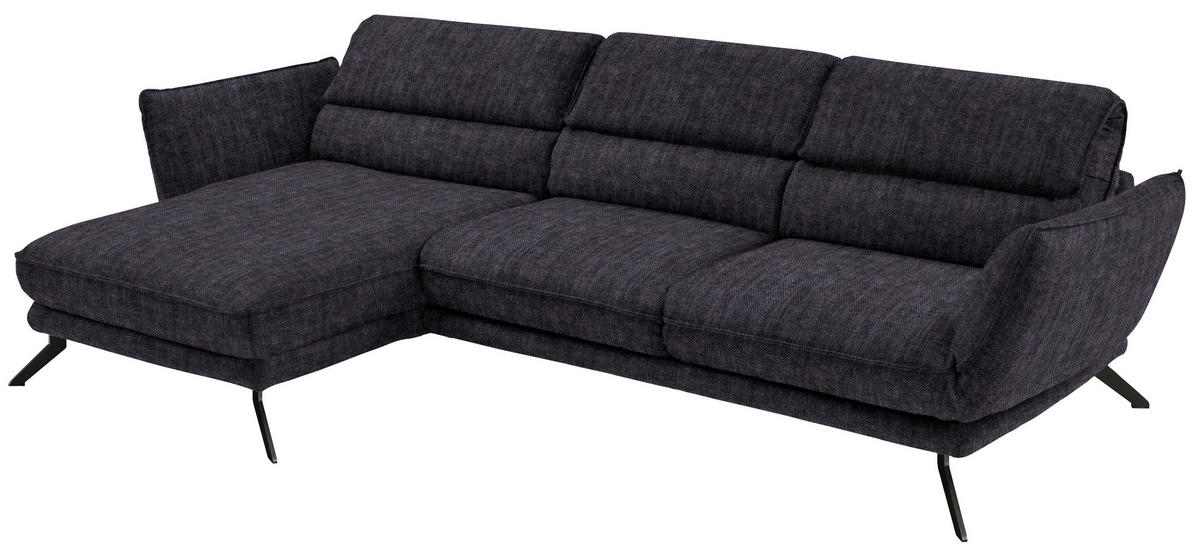 ECKSOFA in Velours Anthrazit  - Anthrazit/Schwarz, Design, Textil/Metall (153/283cm) - Valdera
