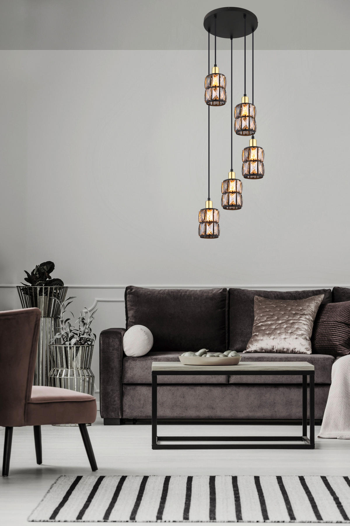 LAMPĂ SUSPENDATĂ 30/120 cm  - negru, Design, sticlă/metal (30/120cm) - Globo