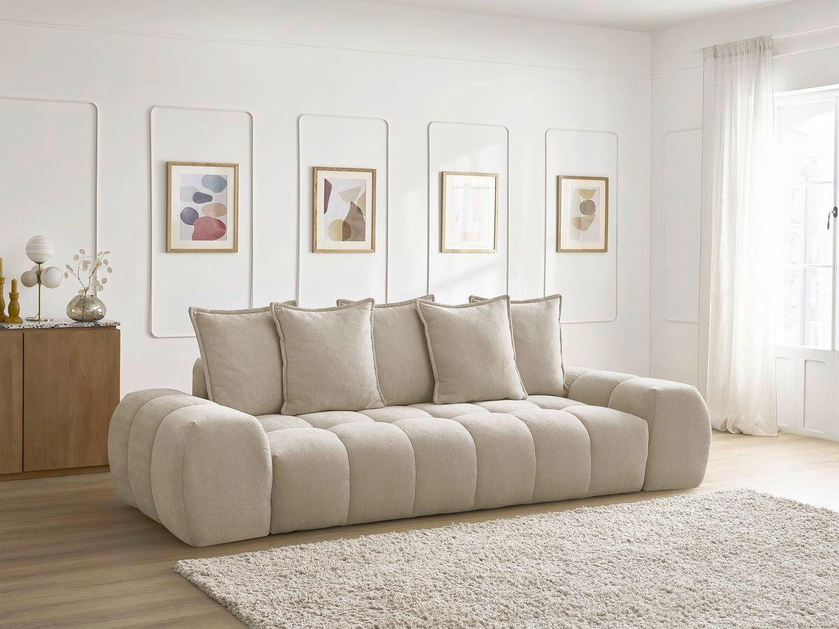 SCHLAFSOFA EVEREST  mit Rücken echt, Armteil links, Armteil rechts Struktur Taupe  - Taupe/Schwarz, MODERN, Kunststoff/Textil (278/115/90cm)