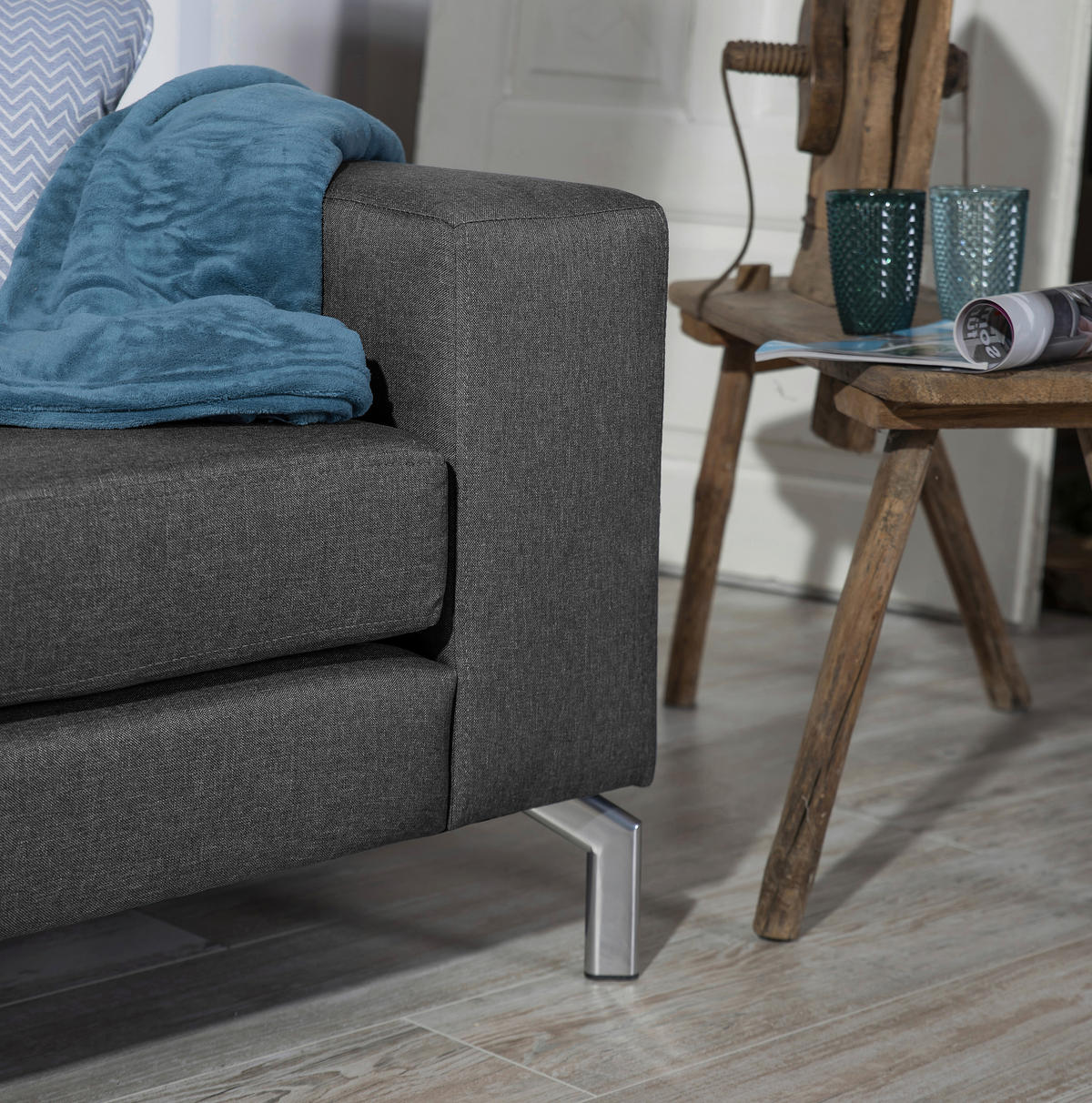 ECKSOFA Anthrazit Flachgewebe  - Anthrazit/Silberfarben, Design, Textil/Metall (175/294cm) - Max Winzer