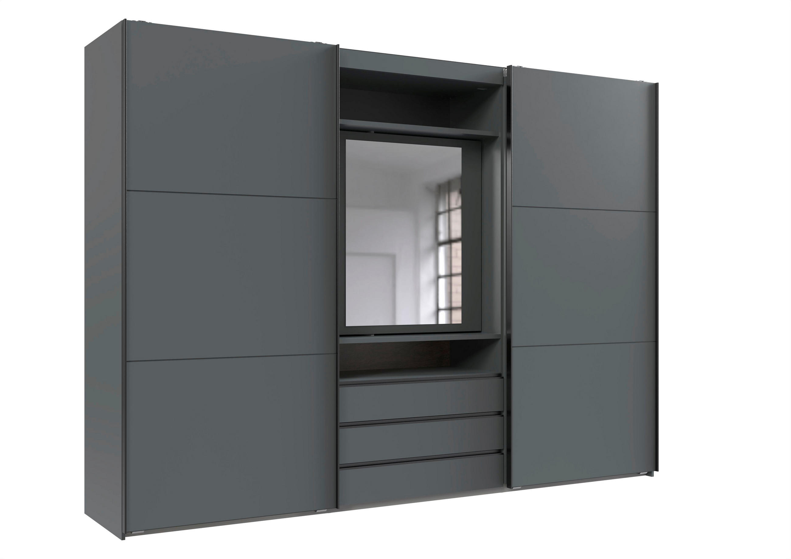 SCHWEBETÜRENSCHRANK  in Silberfarben, Weiß  - Chromfarben/Silberfarben, MODERN, Glas/Holzwerkstoff (300/216/65cm) - P & B