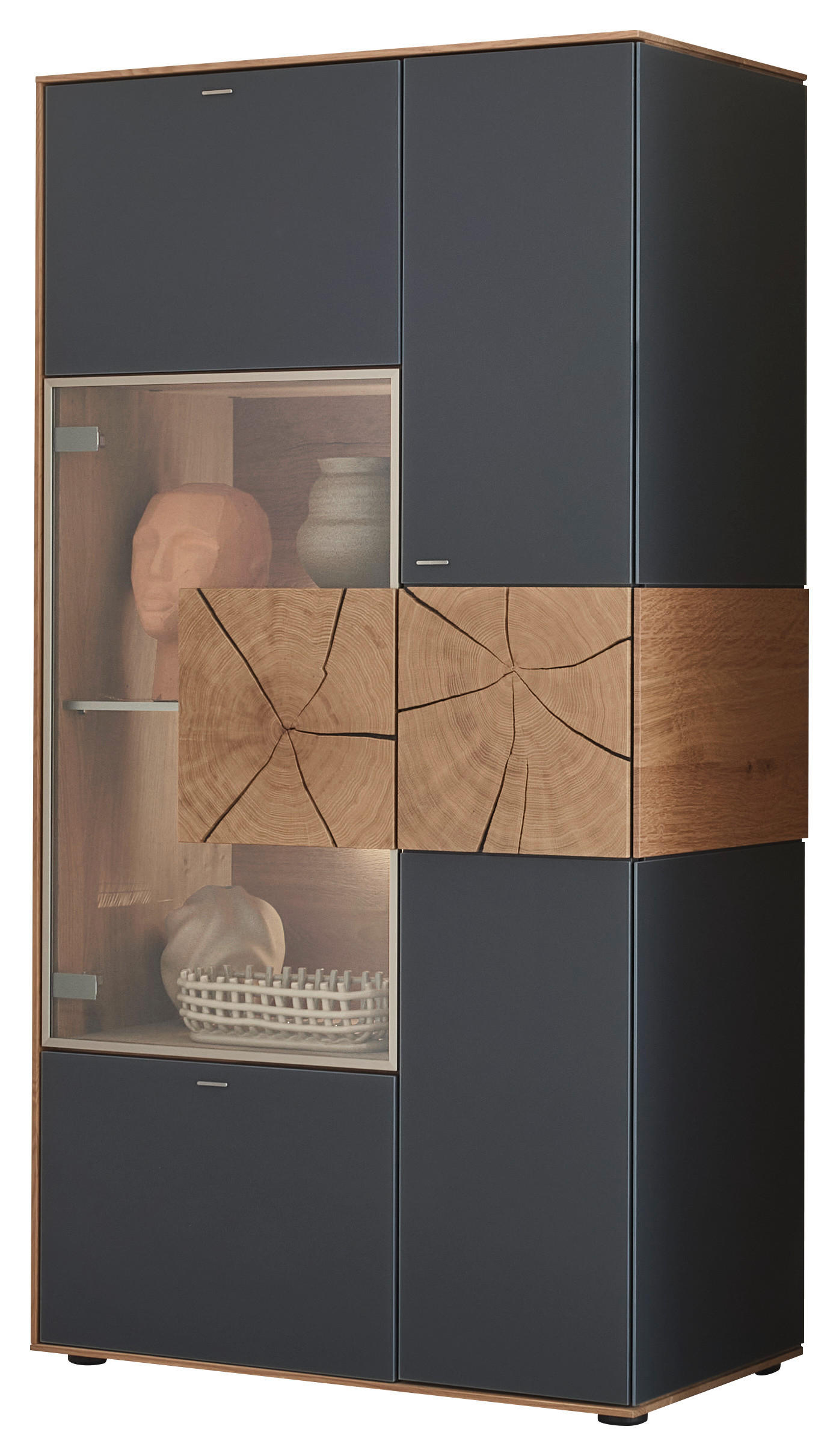 HIGHBOARD Anthrazit, Eichefarben  77/148/39 cm  - Edelstahlfarben/Eichefarben, Design, Glas/Holz (77/148/39cm) - Valnatura
