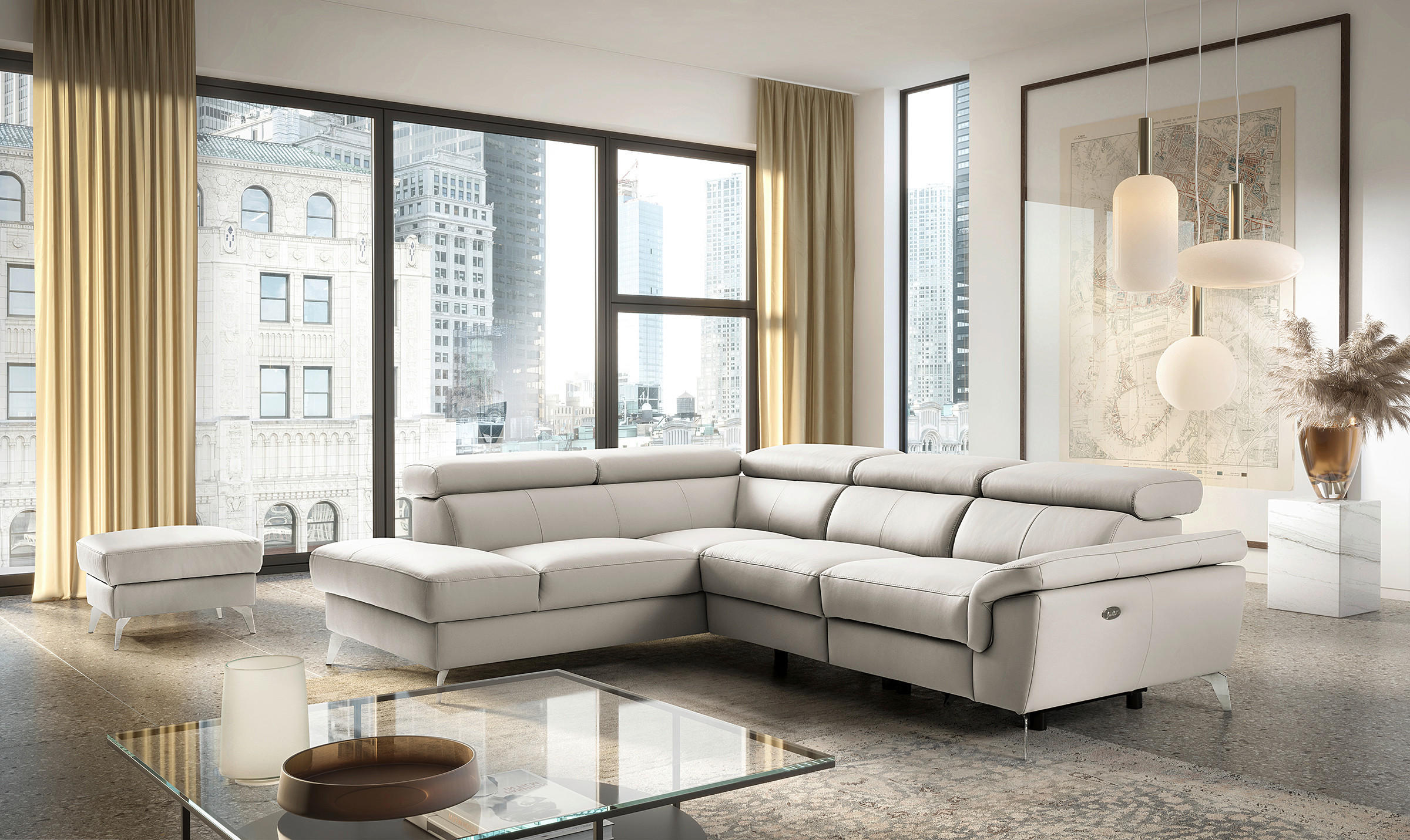 ECKSOFA  in Lederlook Echtleder Platinfarben  210/265 cm  - Platinfarben/Chromfarben, Design, Leder/Textil (210/265cm) - Livetastic